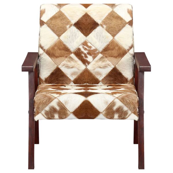vidaXL Fauteuil blanc et marron cuir v&eacute;ritable de ch&egrave;vre