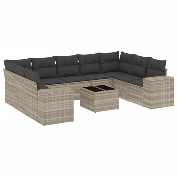 vidaXL Salon de jardin avec coussins 10 pcs gris clair r&eacute;sine tress&eacute;e