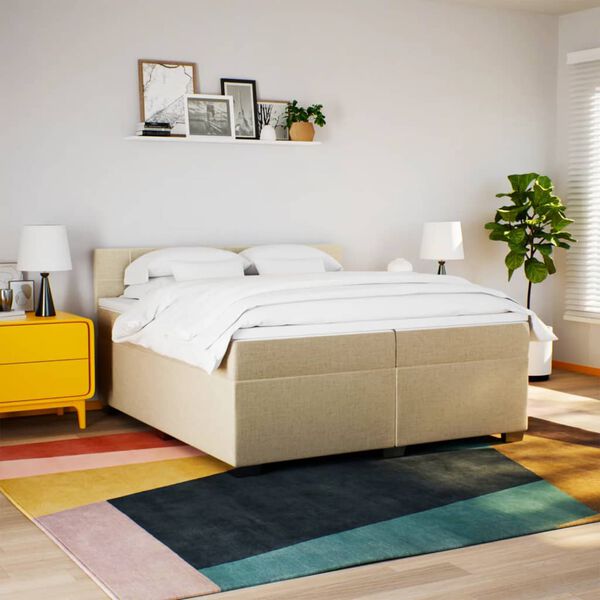 vidaXL Sommier &agrave; lattes de lit avec matelas Cr&egrave;me 200x200 cm Tissu