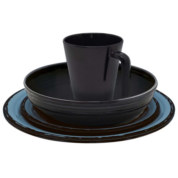 Eurotrail Ensemble de vaisselle Bahia 16 pcs M&eacute;lamine Noir et bleu