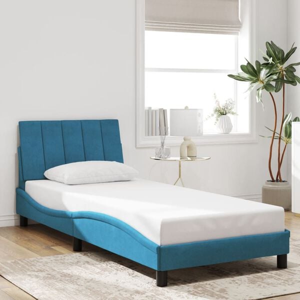vidaXL Cadre de lit avec LED sans matelas Hanko bleu 80x200 cm velours