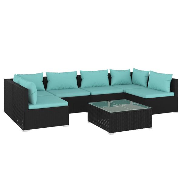 vidaXL Salon de jardin 7 pcs avec coussins R&eacute;sine tress&eacute;e Noir