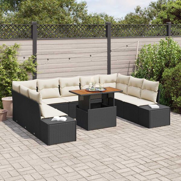 vidaXL Ensemble de canap&eacute; de jardin 10 pcs Noir Poly rotin