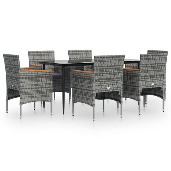 vidaXL Ensemble &agrave; manger de jardin coussins 7pcs Gris et noir