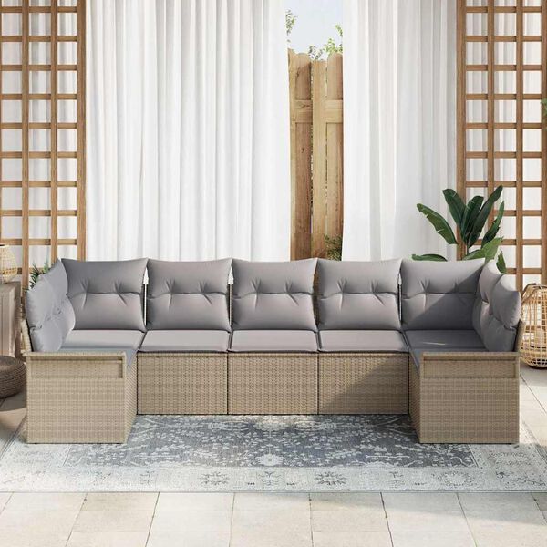 vidaXL Ensemble de canap&eacute; de jardin 7 pcs Beige Poly rotin