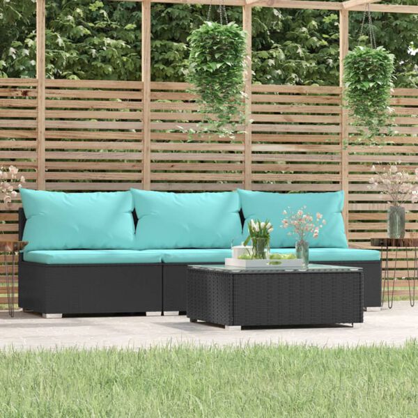 vidaXL Salon de jardin 4 pcs avec coussins Noir R&eacute;sine tress&eacute;e
