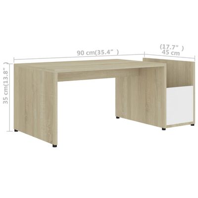 vidaXL Table basse Blanc et chêne sonoma 90x45x35 cm Bois d’ingénierie