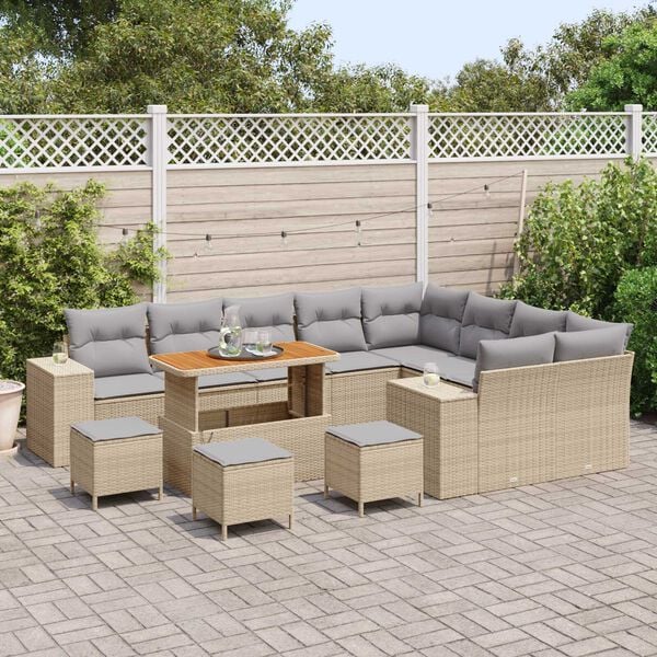 vidaXL Ensemble de canap&eacute; de jardin 13 pcs Beige polyrotin