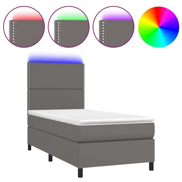 vidaXL Sommier &agrave; lattes de lit avec matelas et LED Gris 90x190 cm