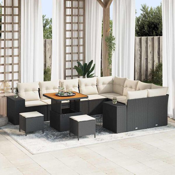vidaXL Ensemble de canap&eacute; de jardin avec coussin 12 pcs Noir et Cr&egrave;me