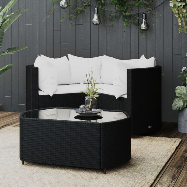 vidaXL Salon de jardin 4 pcs avec coussins Noir R&eacute;sine tress&eacute;e