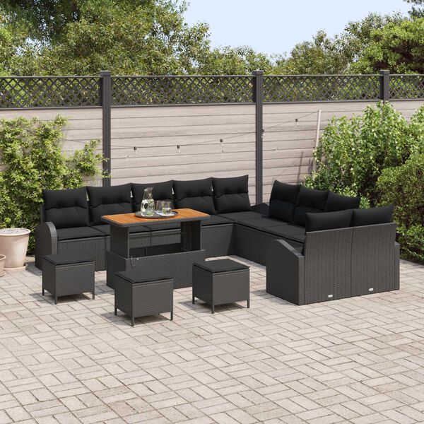 vidaXL Ensemble de canap&eacute; de jardin avec coussin 14 pcs Noir polyrotin
