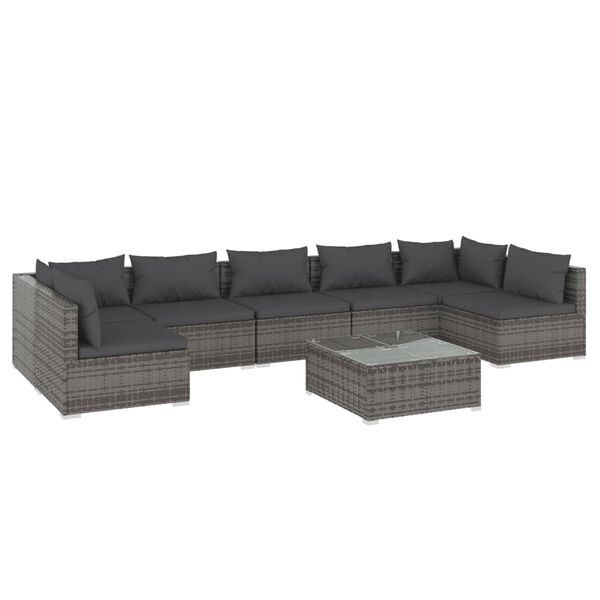 vidaXL Salon de jardin 8 pcs avec coussins R&eacute;sine tress&eacute;e Gris