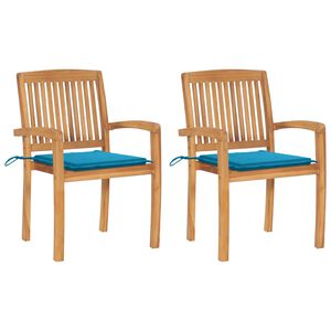 vidaXL Chaises de jardin lot de 2 et coussins bleu Bois de teck massif