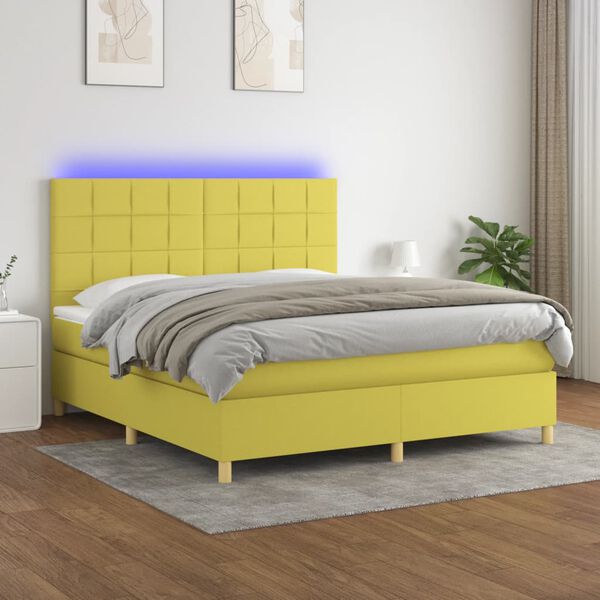 vidaXL Sommier &agrave; lattes de lit et matelas et LED Vert 160x200 cm Tissu