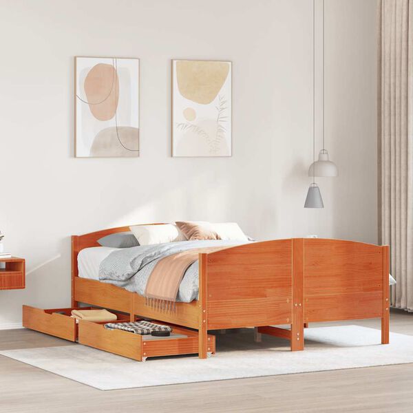 vidaXL Cadre de lit sans matelas cire marron 140x190cm bois pin massif