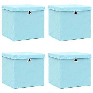 vidaXL Bo&icirc;tes de rangement et couvercles 4 pcs Bleu 32x32x32 cm Tissu