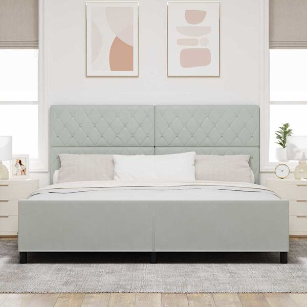 vidaXL Lit &agrave; ressorts avec t&ecirc;te de lit Gris clair 200 x 200 cm Velours