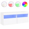 vidaXL Meuble TV mural avec lumi&egrave;res LED blanc 100x30x40 cm