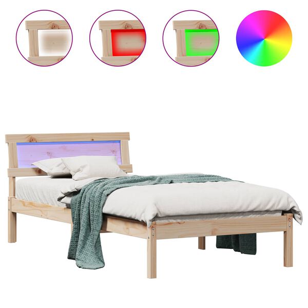 vidaXL Cadre de lit avec tête de lit Marron 75 x 190 cm Pin massif