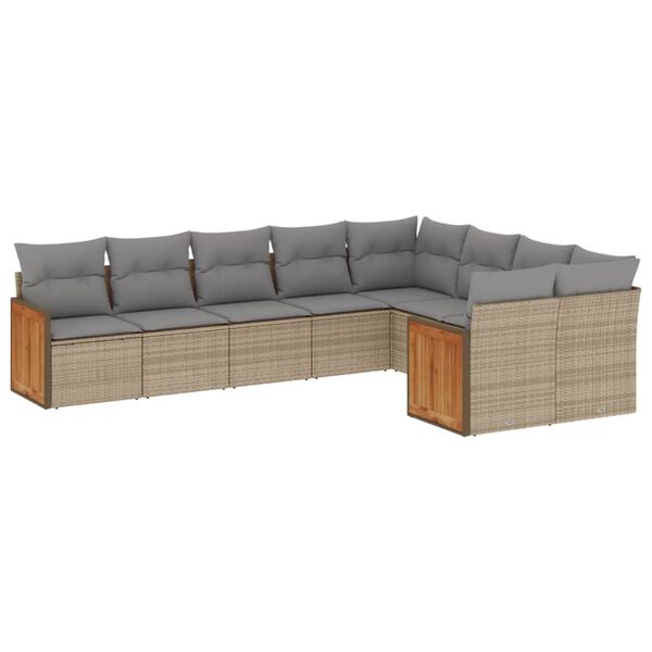 vidaXL Salon de jardin avec coussins 9 pcs beige r&eacute;sine tress&eacute;e