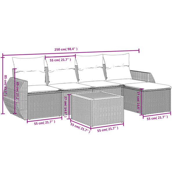 vidaXL Salon de jardin 6 pcs avec coussins gris r&eacute;sine tress&eacute;e