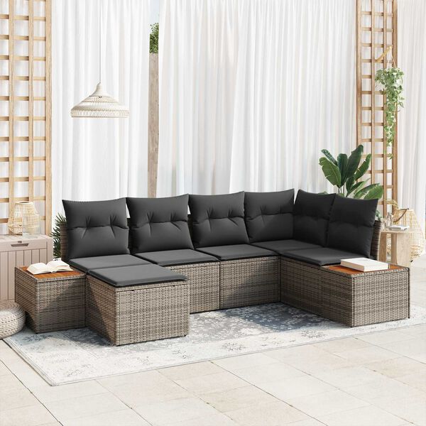 vidaXL Ensemble de canap&eacute; de jardin avec coussin 7 pcs Gris Polyrotin