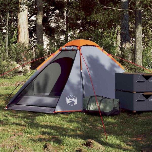vidaXL Tente de camping à dôme 2 personnes gris et orange imperméable