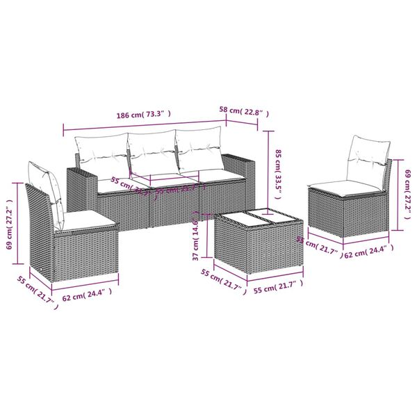 vidaXL Salon de jardin 6 pcs avec coussins gris r&eacute;sine tress&eacute;e