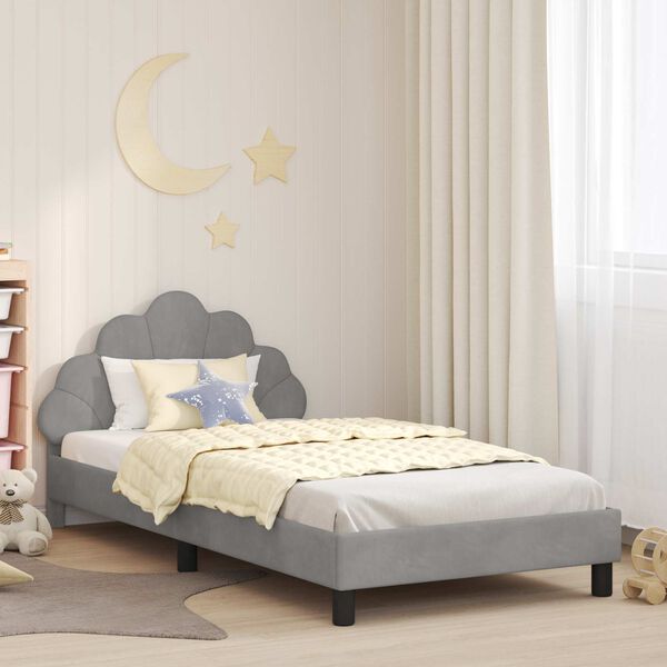 vidaXL Cadre de lit pour enfants avec t&ecirc;te de lit Gris clair Velours