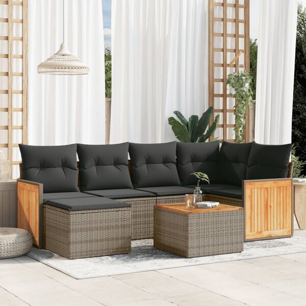 vidaXL Salon de jardin avec coussins 7 pcs gris r&eacute;sine tress&eacute;e