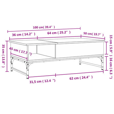 vidaXL Table basse chêne marron 100x50x35cm bois d'ingénierie et métal