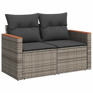 vidaXL Canap&eacute; de jardin 2 places avec coussins gris r&eacute;sine tress&eacute;e