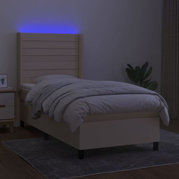 vidaXL Sommier &agrave; lattes de lit matelas et LED Cr&egrave;me 90x200 cm Tissu
