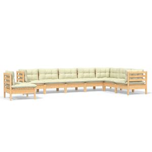 vidaXL Salon de jardin 8 pcs avec coussins cr&egrave;me Bois de pin massif
