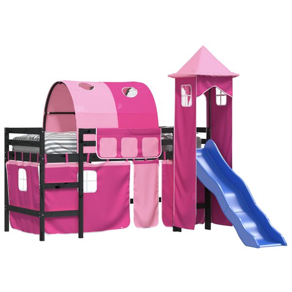 vidaXL Lit mezzanine enfants avec tour sans matelas rose 90x190 cm