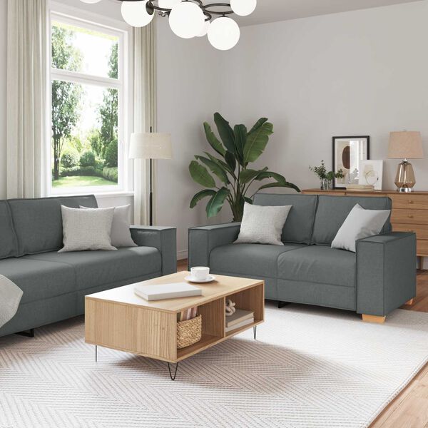 vidaXL Canap&eacute; 3 pcs Gris fonc&eacute; 220 x 80 x 84 cm Tissu en lin m&eacute;lang&eacute;