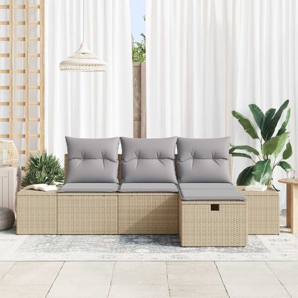 vidaXL Ensemble de canap&eacute; de jardin 4 pcs Beige Poly rotin