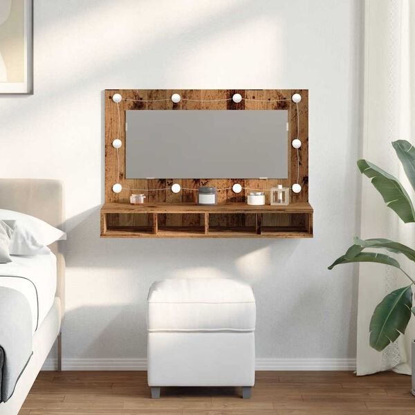 vidaXL Armoire à miroir avec LED vieux bois 90x31,5x62 cm