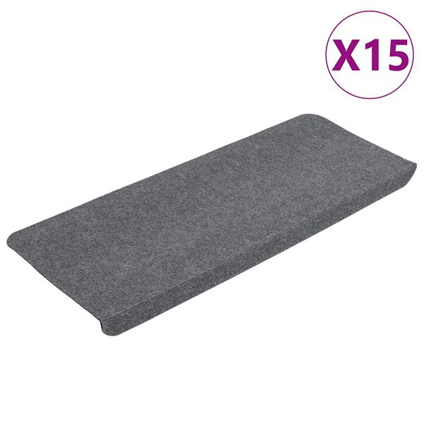vidaXL Tapis d'escalier autocollants 15 pcs 65x24,5x3,5 cm Gris