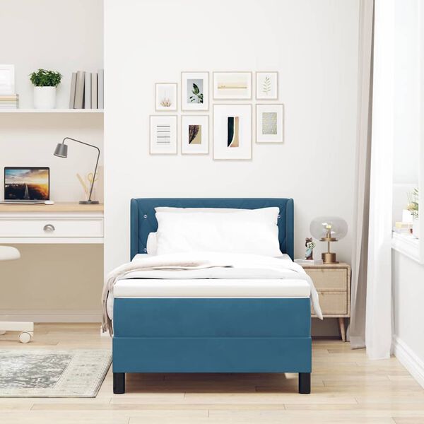 vidaXL Lit &agrave; ressorts avec matelas Bleu fonc&eacute; 200 x 90 cm Velours