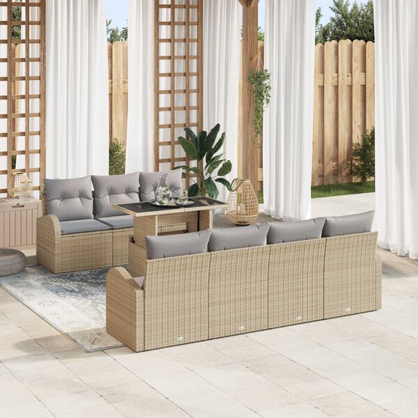 vidaXL Ensemble de canap&eacute; de jardin 8 pcs Beige Poly rotin