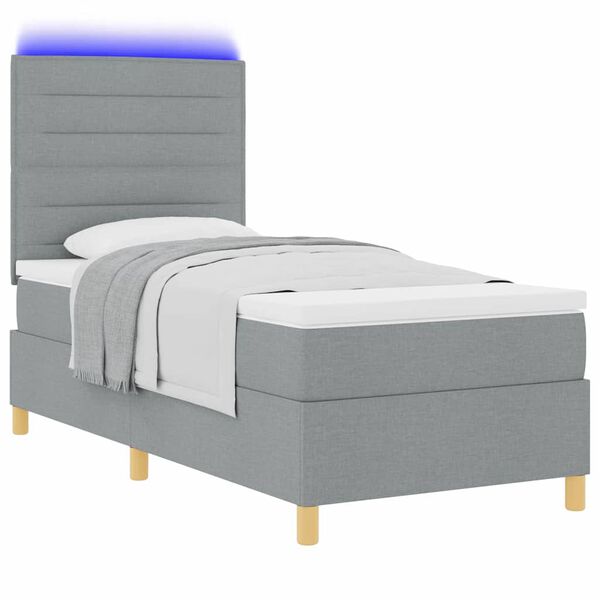 vidaXL Lit &agrave; ressort LED avec matelas Gris clair 100 x 200 cm tissu
