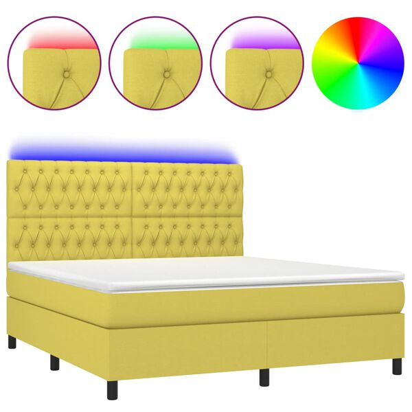 vidaXL Sommier &agrave; lattes de lit et matelas et LED Vert 180x200 cm Tissu