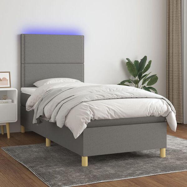 vidaXL Sommier &agrave; lattes de lit et matelas et LED Gris fonc&eacute; 100x200 cm