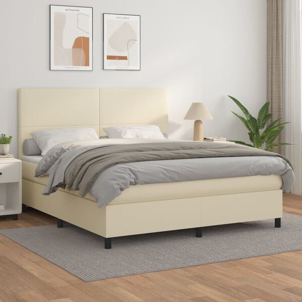 vidaXL Sommier &agrave; lattes de lit avec matelas Cr&egrave;me 180x200cm Similicuir
