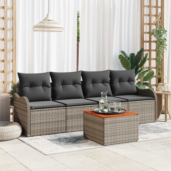 vidaXL Ensemble de canap&eacute; de jardin avec coussin 5 pcs Gris polyrotin