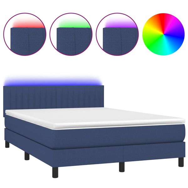 vidaXL Sommier &agrave; lattes de lit avec matelas LED Bleu 140x190 cm Tissu