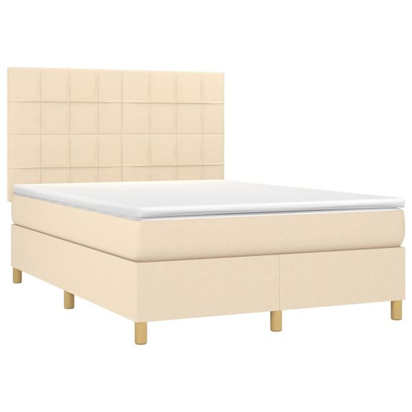 vidaXL Sommier &agrave; lattes de lit avec matelas Cr&egrave;me 140x200 cm Tissu