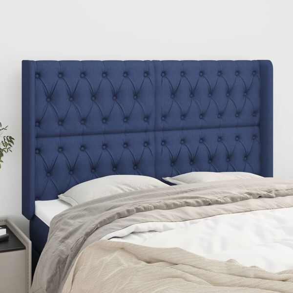 vidaXL T&ecirc;te de lit avec oreilles Bleu 147x16x118/128 cm Tissu